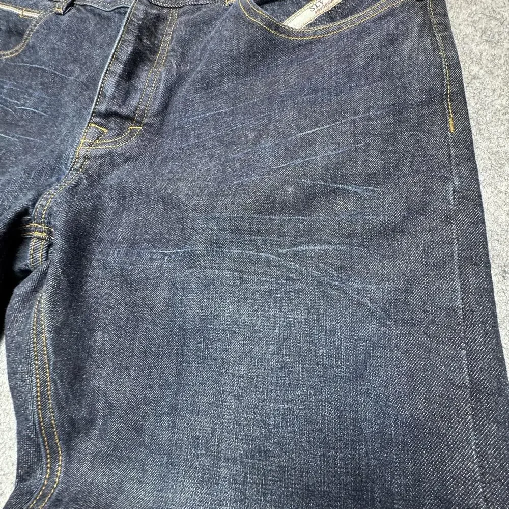 ANOM Jeans Mens 38x32 Blue Slim Straight Selvedge Button Fly Denim Pants Casual
